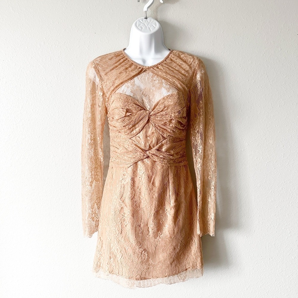 Alice McCall Not Your Girl Nude Lace Long Sleeve Mini Dress US Size 2